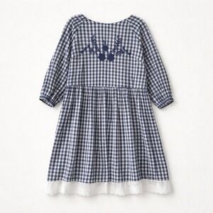 Blue White Gingham Checkered Dress Cottagecore Lace Trim Babydoll Large